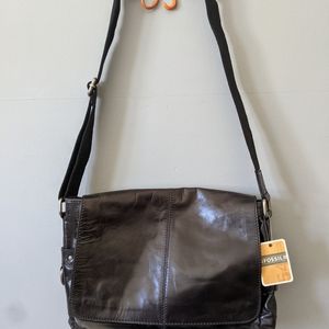 Fossil Black Leather Laptop Messenger Bag